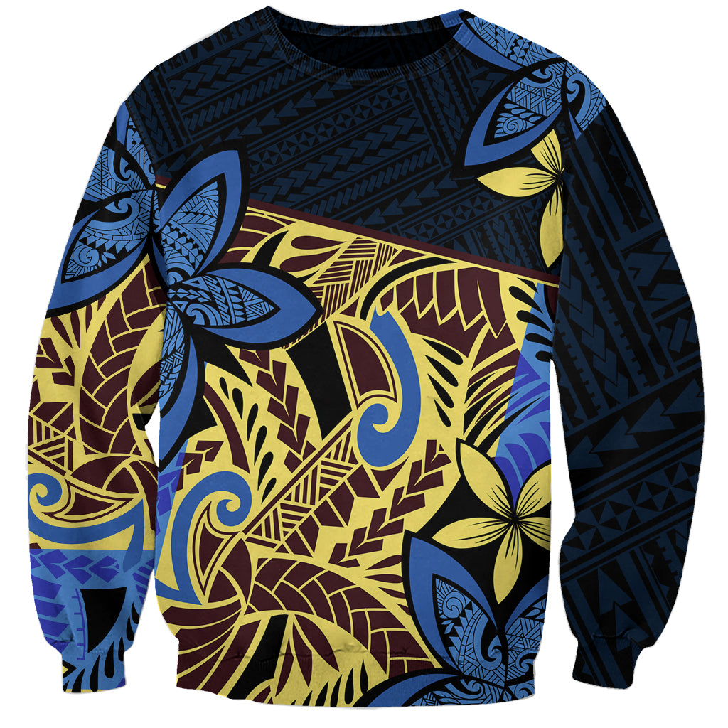 Polynesia Fabric Sweatshirt Polynesian Tribal With Frangipani Flowers LT14 Unisex Blue - Polynesian Pride