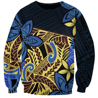 Polynesia Fabric Sweatshirt Polynesian Tribal With Frangipani Flowers LT14 Unisex Blue - Polynesian Pride