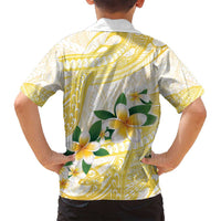 Gold And White Polynesia Plumeria Family Matching Off Shoulder Short Dress and Hawaiian Shirt Curves Tropical Vibes