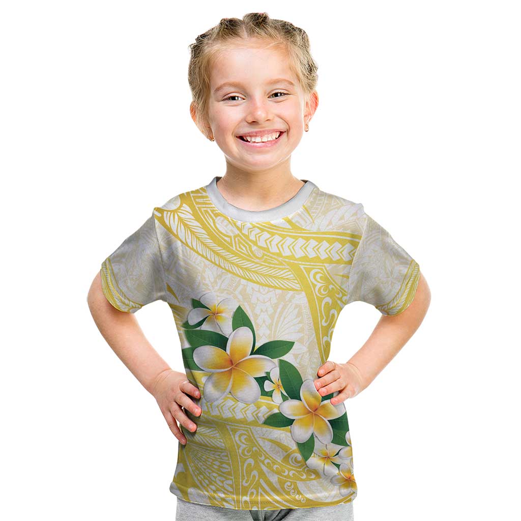 Gold And White Polynesia Plumeria Kid T Shirt Curves Tropical Vibes LT14 Gold - Polynesian Pride