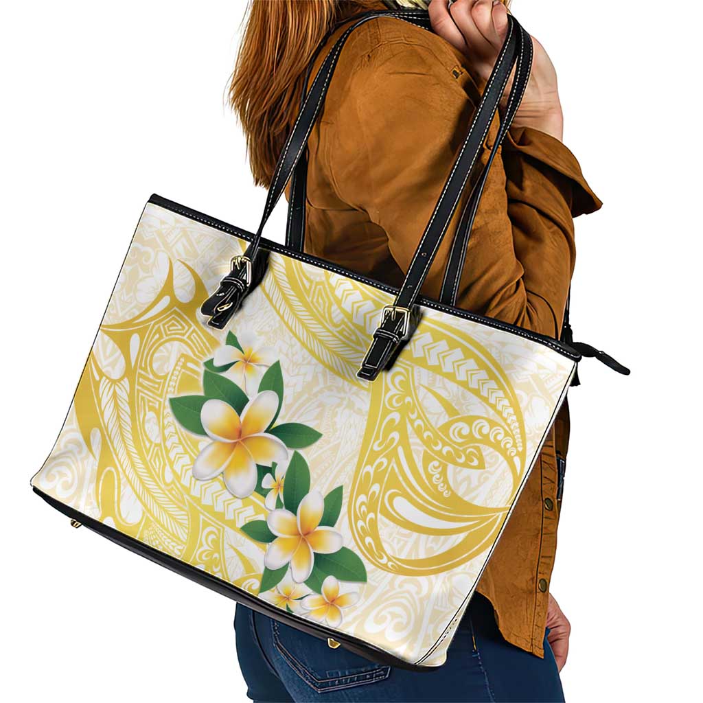 Gold And White Polynesia Plumeria Leather Tote Bag Curves Tropical Vibes
