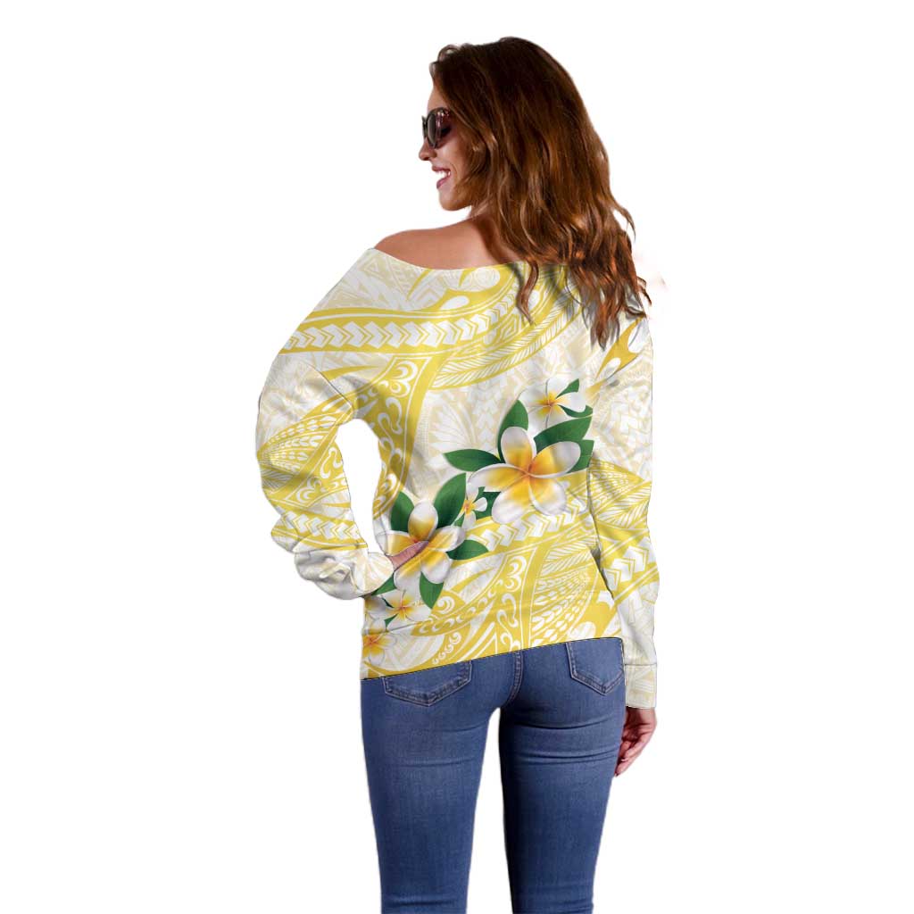 Gold And White Polynesia Plumeria Off Shoulder Sweater Curves Tropical Vibes