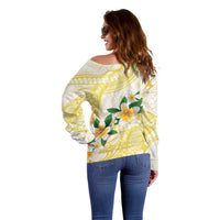Gold And White Polynesia Plumeria Off Shoulder Sweater Curves Tropical Vibes
