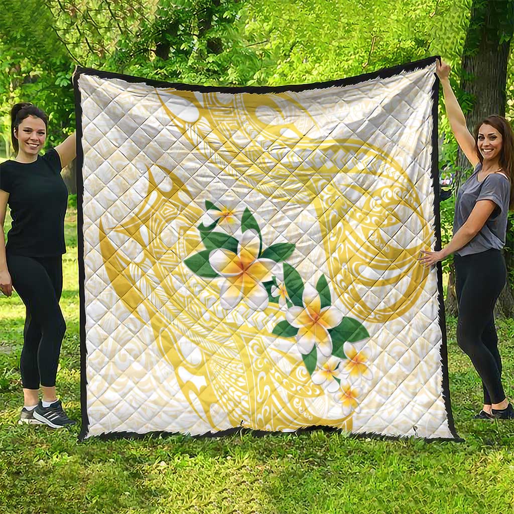 Gold And White Polynesia Plumeria Quilt Curves Tropical Vibes