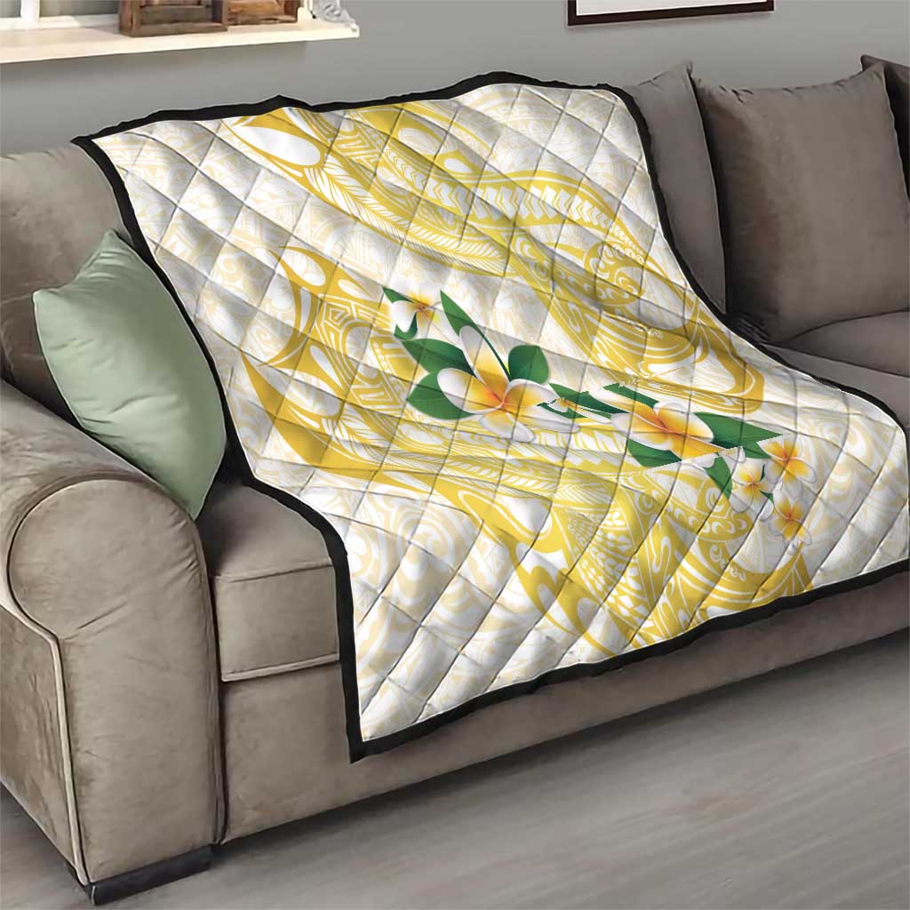 Gold And White Polynesia Plumeria Quilt Curves Tropical Vibes