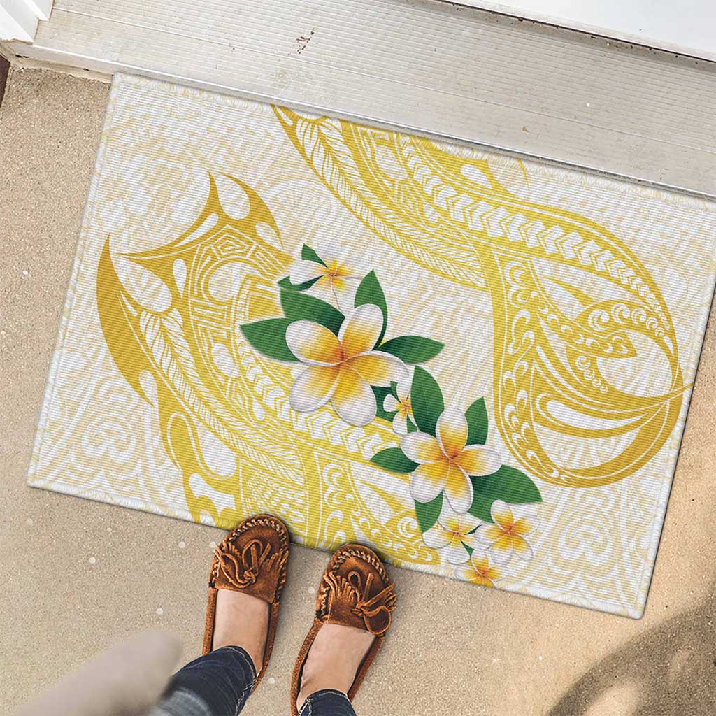 Gold And White Polynesia Plumeria Rubber Doormat Curves Tropical Vibes LT14 - Polynesian Pride