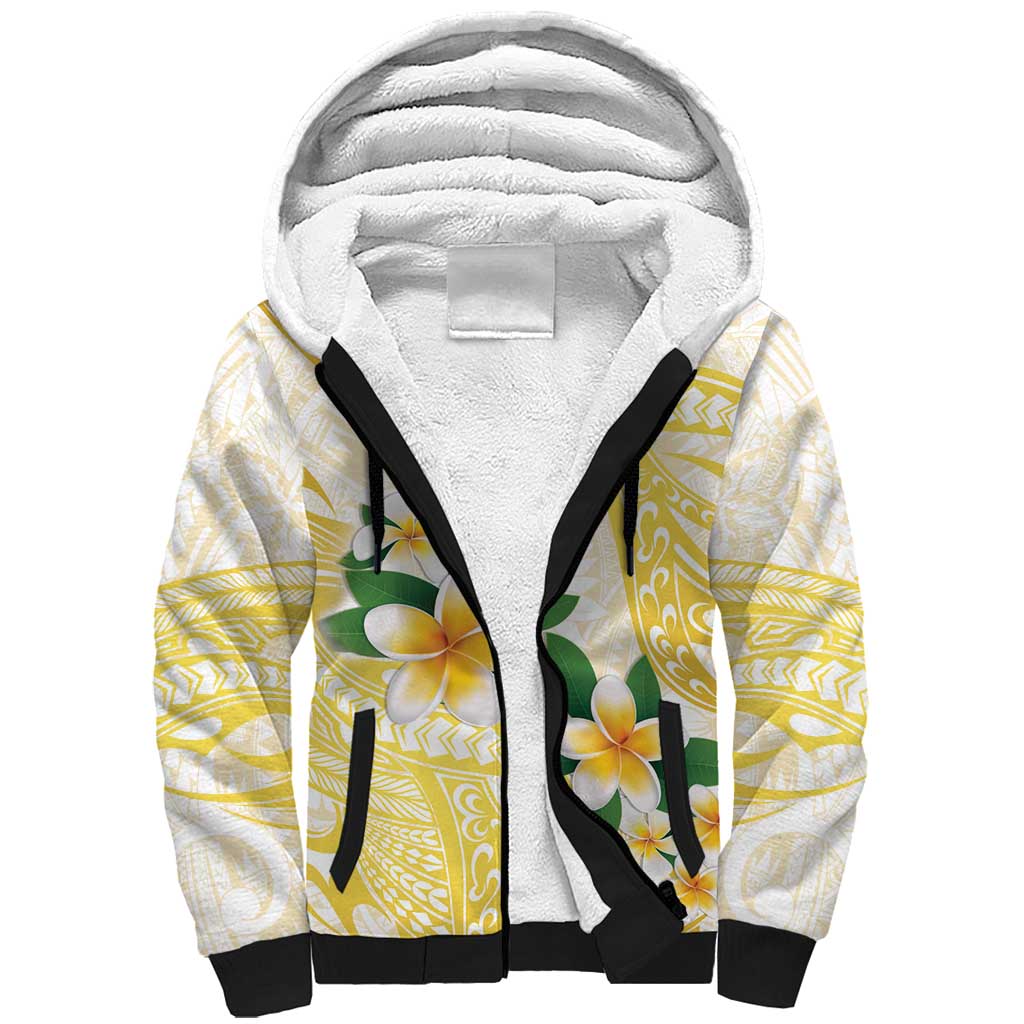 Gold And White Polynesia Plumeria Sherpa Hoodie Curves Tropical Vibes