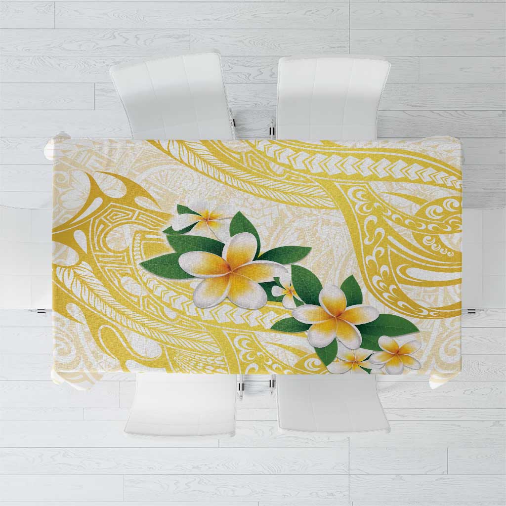 Gold And White Polynesia Plumeria Tablecloth Curves Tropical Vibes LT14 Gold - Polynesian Pride