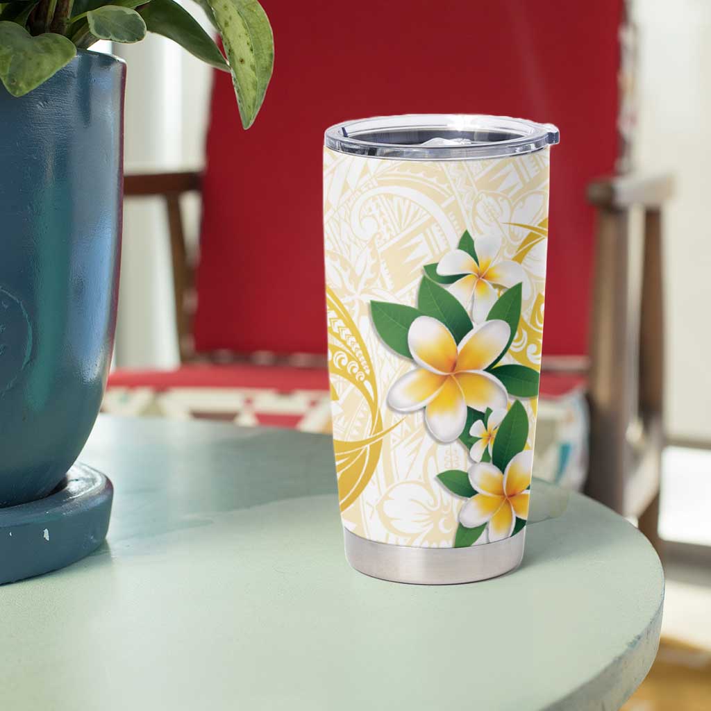 Gold And White Polynesia Plumeria Tumbler Cup Curves Tropical Vibes