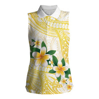 Gold And White Polynesia Plumeria Women Sleeveless Polo Shirt Curves Tropical Vibes LT14 Female Gold - Polynesian Pride