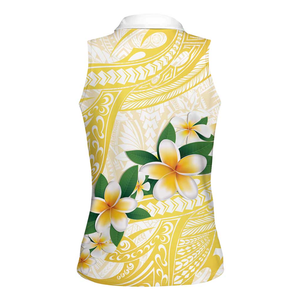 Gold And White Polynesia Plumeria Women Sleeveless Polo Shirt Curves Tropical Vibes LT14 - Polynesian Pride