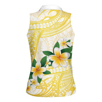 Gold And White Polynesia Plumeria Women Sleeveless Polo Shirt Curves Tropical Vibes LT14 - Polynesian Pride