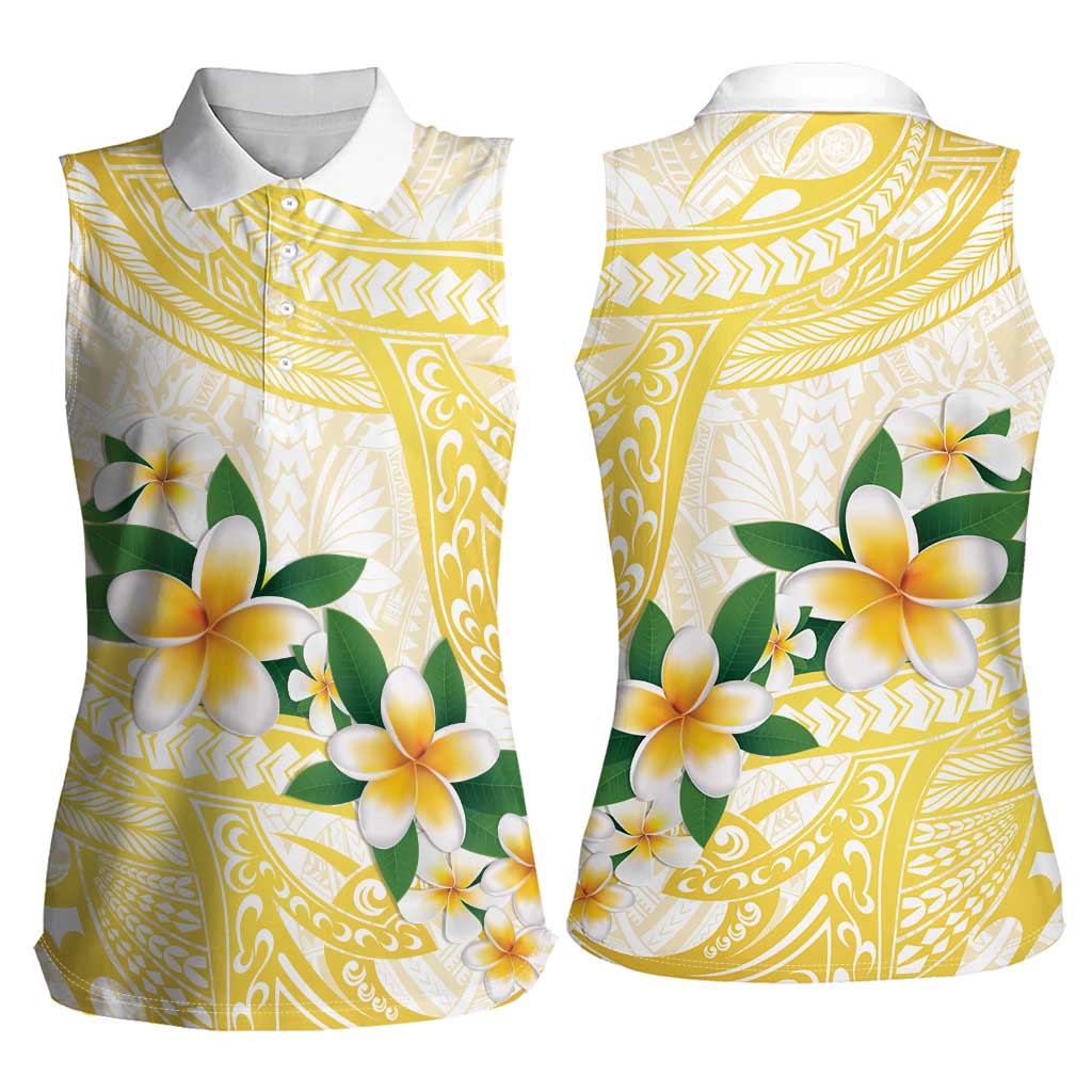 Gold And White Polynesia Plumeria Women Sleeveless Polo Shirt Curves Tropical Vibes LT14 - Polynesian Pride