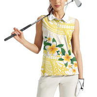 Gold And White Polynesia Plumeria Women Sleeveless Polo Shirt Curves Tropical Vibes LT14 - Polynesian Pride