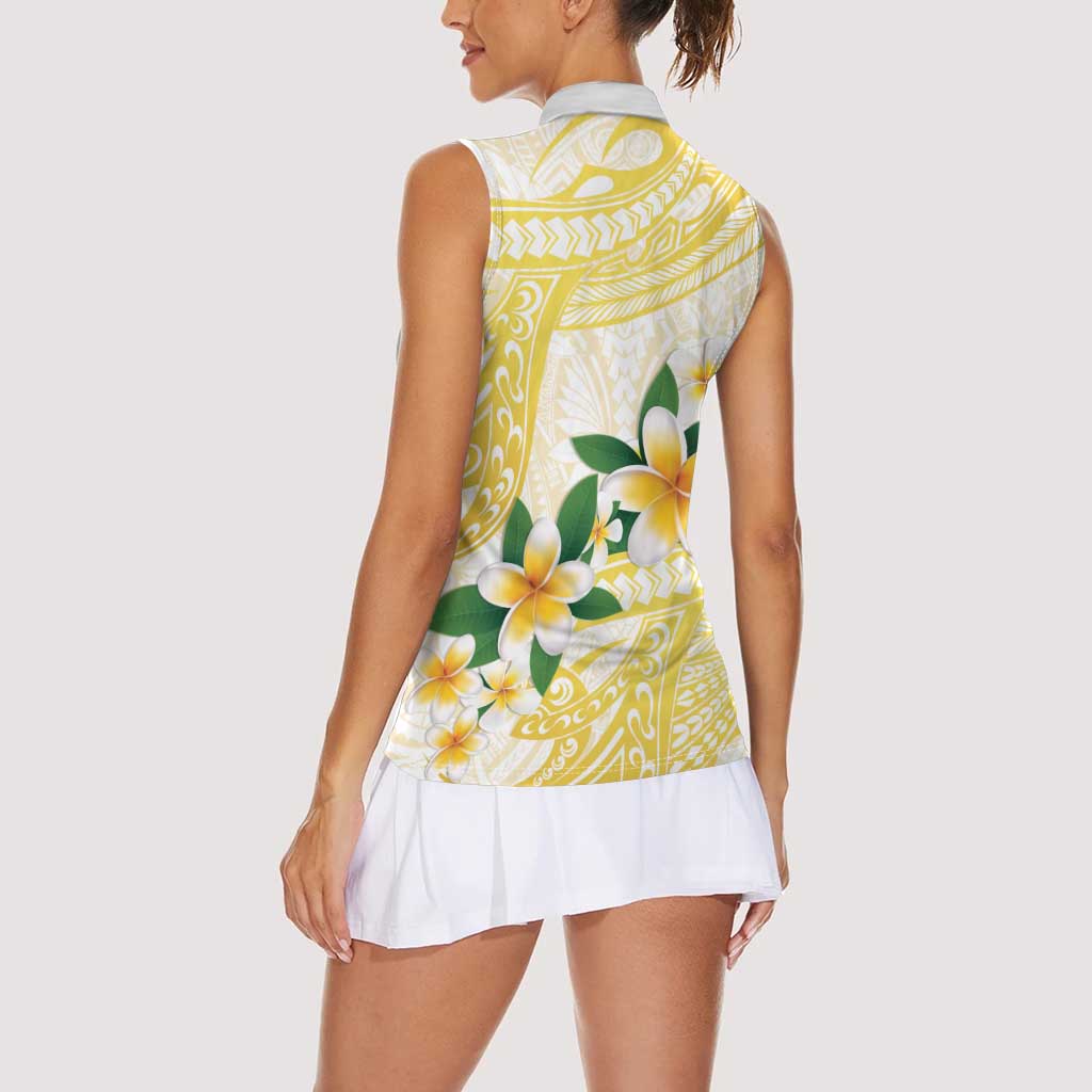 Gold And White Polynesia Plumeria Women Sleeveless Polo Shirt Curves Tropical Vibes LT14 - Polynesian Pride
