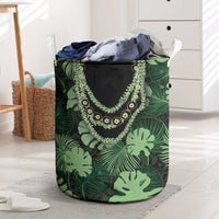 Green Hawaii Kukui Nut Lei Laundry Basket Hawaiian Pattern Monstera Tropical Vibes - Polynesian Pride