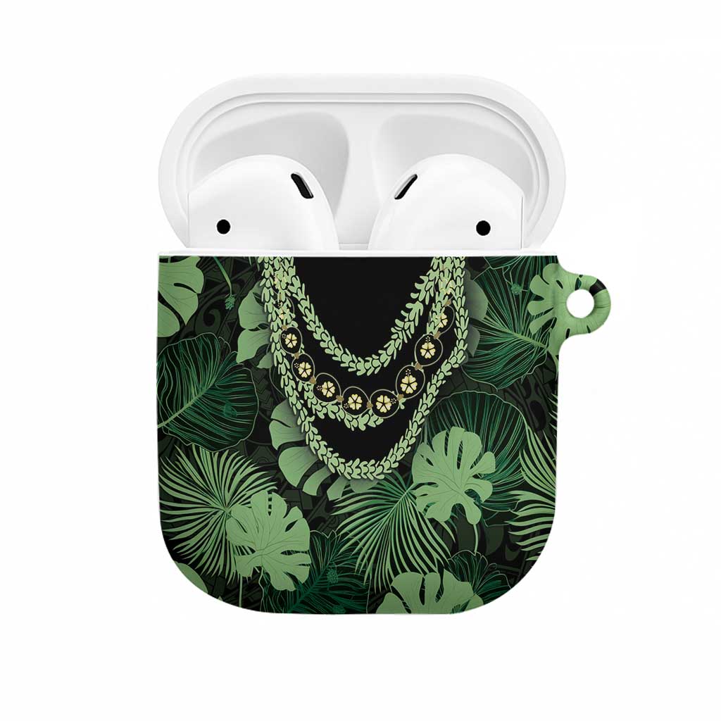 Green Hawaii Kukui Nut Lei AirPods Case Hawaiian Pattern Monstera Tropical Vibes - Polynesian Pride
