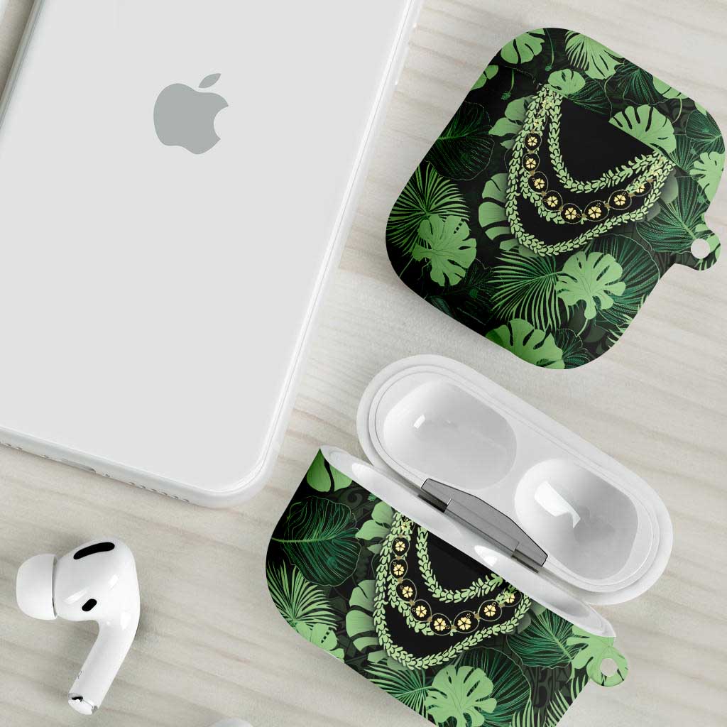 Green Hawaii Kukui Nut Lei AirPods Case Hawaiian Pattern Monstera Tropical Vibes - Polynesian Pride
