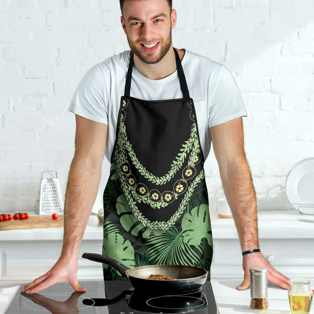 Green Hawaii Kukui Nut Lei Apron Hawaiian Pattern Monstera Tropical Vibes - Polynesian Pride