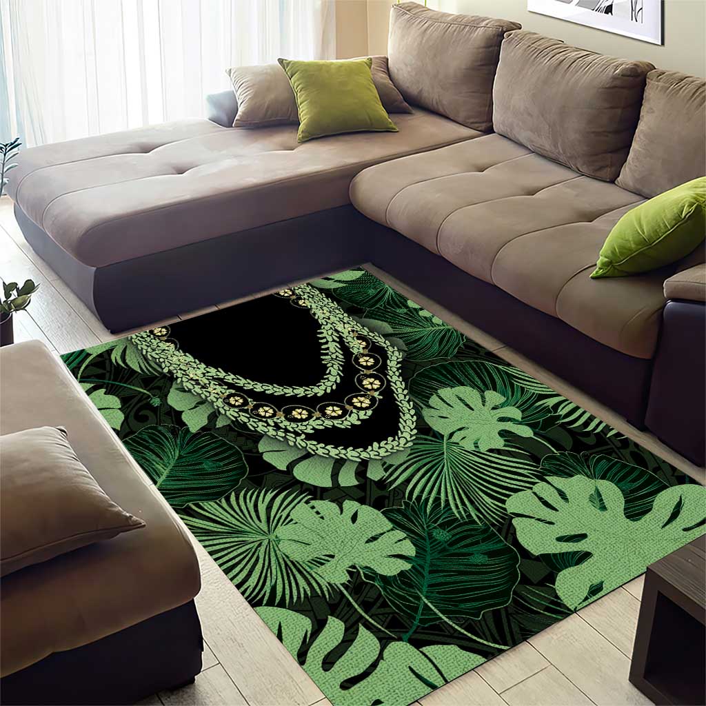 Green Hawaii Kukui Nut Lei Area Rug Hawaiian Pattern Monstera Tropical Vibes - Polynesian Pride