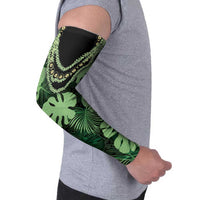 Green Hawaii Kukui Nut Lei Arm Sleeves Hawaiian Pattern Monstera Tropical Vibes - Polynesian Pride