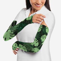 Green Hawaii Kukui Nut Lei Arm Sleeves Hawaiian Pattern Monstera Tropical Vibes - Polynesian Pride