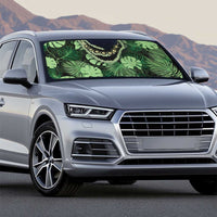 Green Hawaii Kukui Nut Lei Auto Sun Shade Hawaiian Pattern Monstera Tropical Vibes - Polynesian Pride