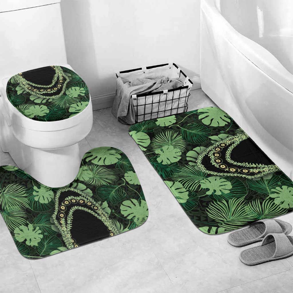 Green Hawaii Kukui Nut Lei Bathroom Set Hawaiian Pattern Monstera Tropical Vibes - Polynesian Pride
