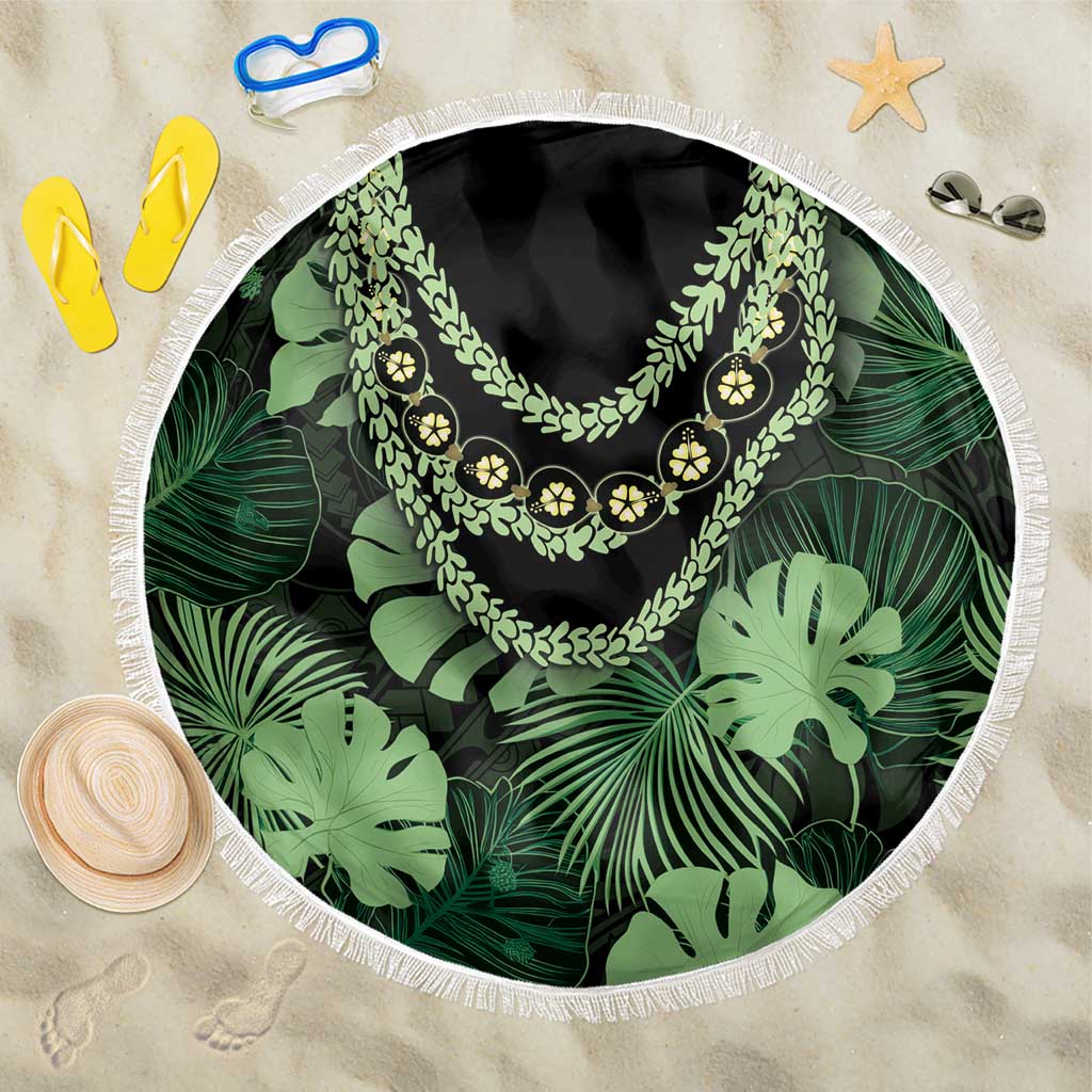 Green Hawaii Kukui Nut Lei Beach Blanket Hawaiian Pattern Monstera Tropical Vibes LT14 One Size 150cm Green - Polynesian Pride