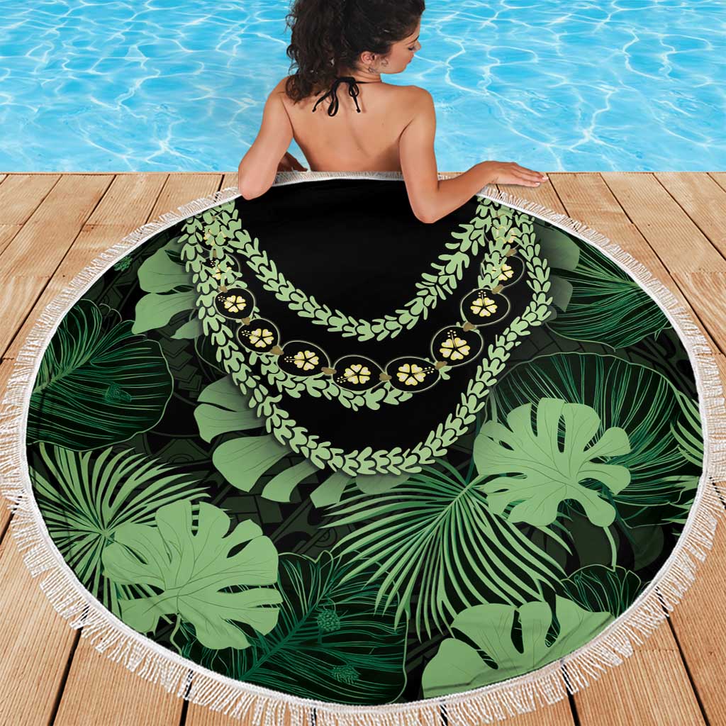 Green Hawaii Kukui Nut Lei Beach Blanket Hawaiian Pattern Monstera Tropical Vibes LT14 - Polynesian Pride