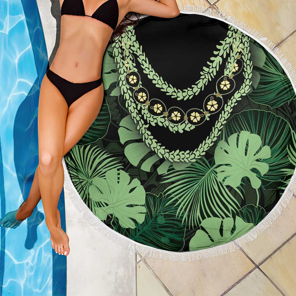 Green Hawaii Kukui Nut Lei Beach Blanket Hawaiian Pattern Monstera Tropical Vibes LT14 - Polynesian Pride