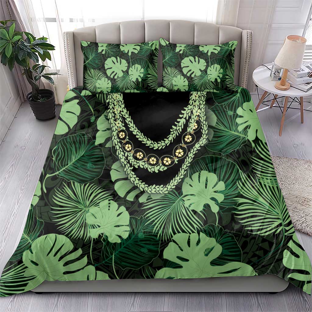 Green Hawaii Kukui Nut Lei Bedding Set Hawaiian Pattern Monstera Tropical Vibes LT14 - Polynesian Pride