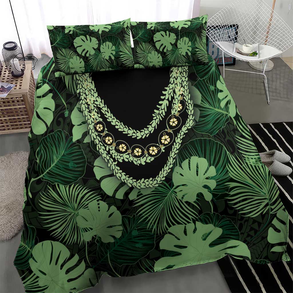 Green Hawaii Kukui Nut Lei Bedding Set Hawaiian Pattern Monstera Tropical Vibes LT14 - Polynesian Pride