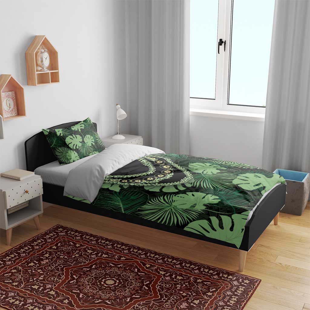 Green Hawaii Kukui Nut Lei Bedding Set Hawaiian Pattern Monstera Tropical Vibes LT14 - Polynesian Pride
