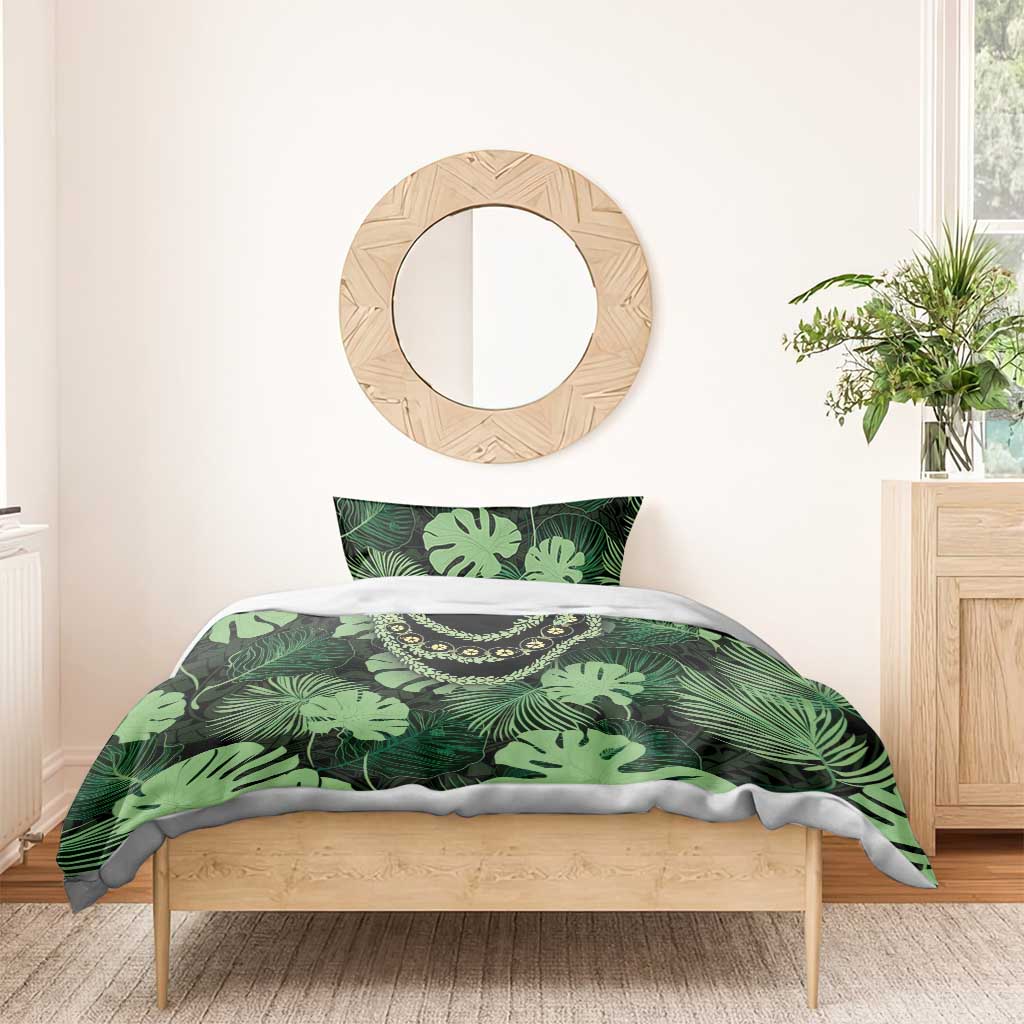 Green Hawaii Kukui Nut Lei Bedding Set Hawaiian Pattern Monstera Tropical Vibes LT14 - Polynesian Pride