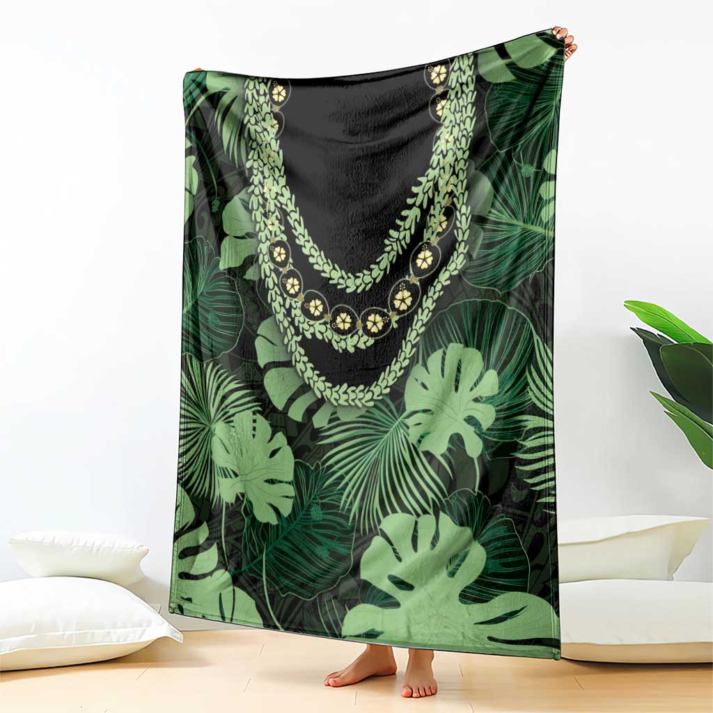 Green Hawaii Kukui Nut Lei Blanket Hawaiian Pattern Monstera Tropical Vibes LT14 - Polynesian Pride