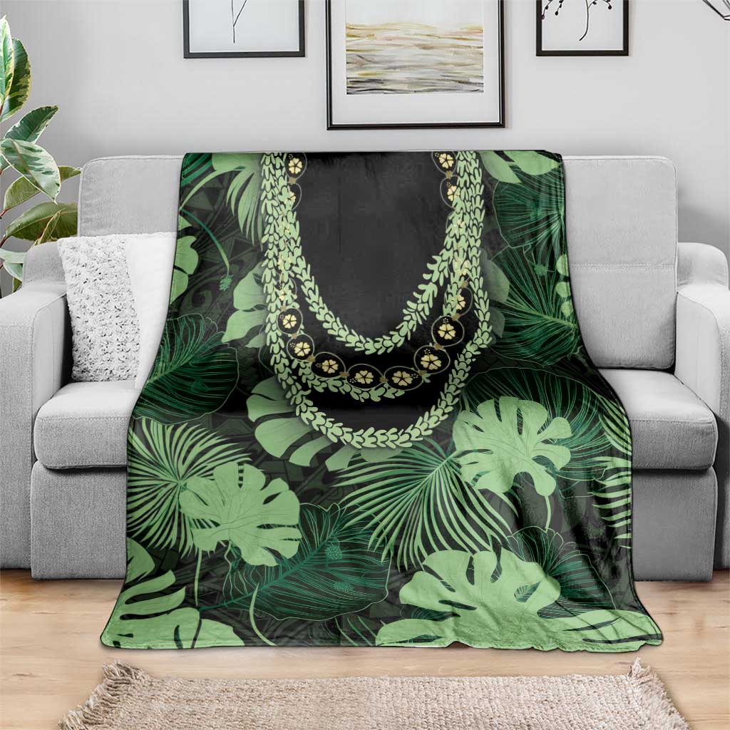 Green Hawaii Kukui Nut Lei Blanket Hawaiian Pattern Monstera Tropical Vibes LT14 - Polynesian Pride