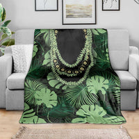 Green Hawaii Kukui Nut Lei Blanket Hawaiian Pattern Monstera Tropical Vibes LT14 - Polynesian Pride