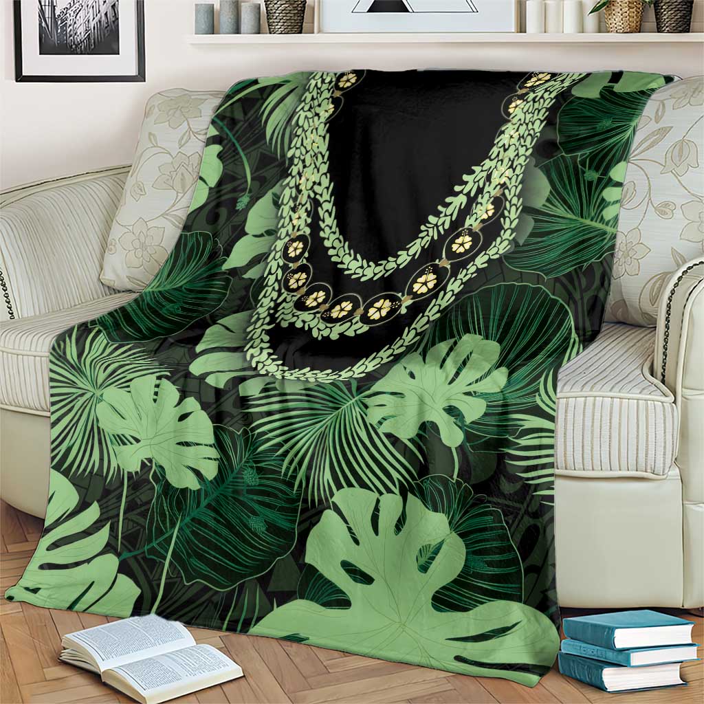 Green Hawaii Kukui Nut Lei Blanket Hawaiian Pattern Monstera Tropical Vibes LT14 - Polynesian Pride