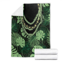 Green Hawaii Kukui Nut Lei Blanket Hawaiian Pattern Monstera Tropical Vibes LT14 - Polynesian Pride