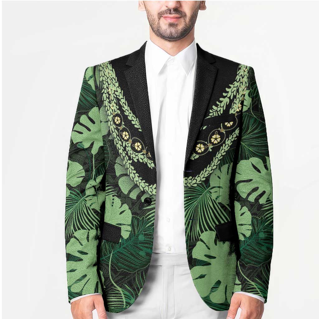 Green Hawaii Kukui Nut Lei Blazer Hawaiian Pattern Monstera Tropical Vibes - Polynesian Pride