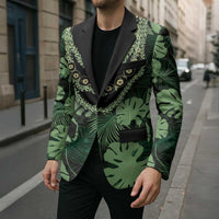 Green Hawaii Kukui Nut Lei Blazer Hawaiian Pattern Monstera Tropical Vibes - Polynesian Pride