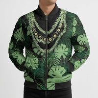 Green Hawaii Kukui Nut Lei Bomber Puffer Jacket Hawaiian Pattern Monstera Tropical Vibes - Polynesian Pride