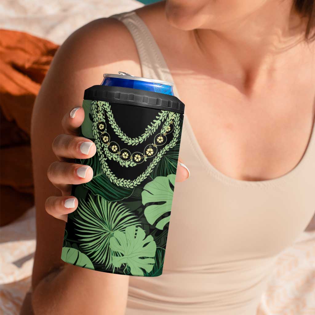 Green Hawaii Kukui Nut Lei 4 in 1 Can Cooler Tumbler Hawaiian Pattern Monstera Tropical Vibes - Polynesian Pride