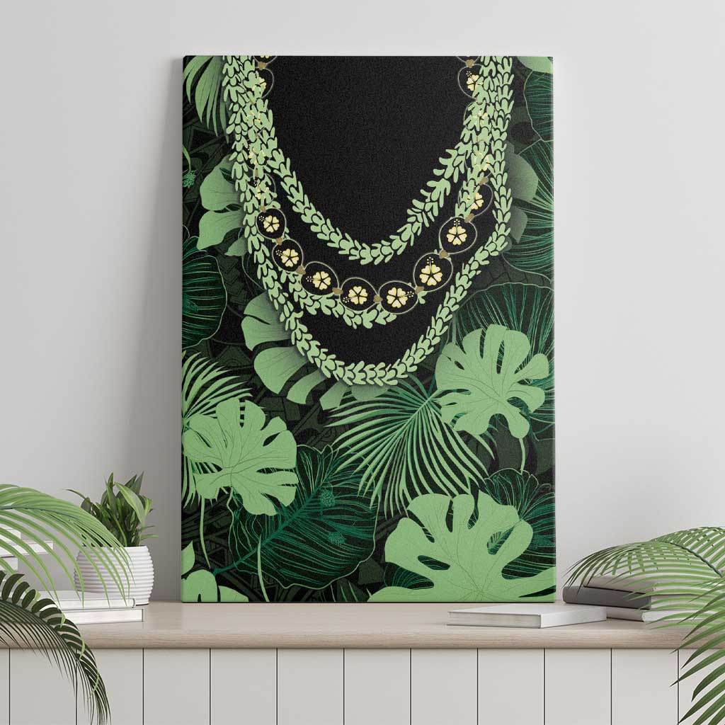 Green Hawaii Kukui Nut Lei Canvas Wall Art Hawaiian Pattern Monstera Tropical Vibes - Polynesian Pride