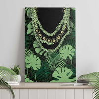 Green Hawaii Kukui Nut Lei Canvas Wall Art Hawaiian Pattern Monstera Tropical Vibes - Polynesian Pride