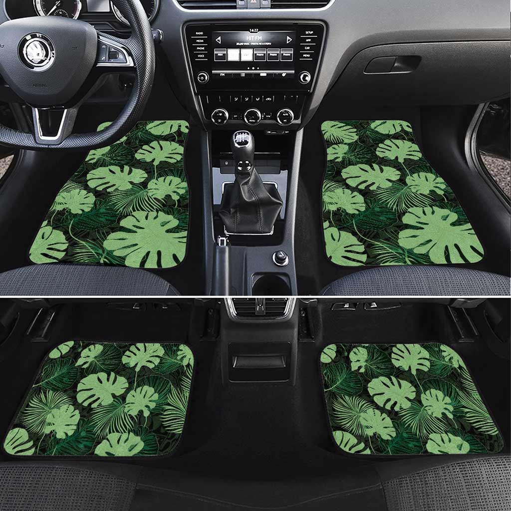 Green Hawaii Kukui Nut Lei Car Mats Hawaiian Pattern Monstera Tropical Vibes - Polynesian Pride