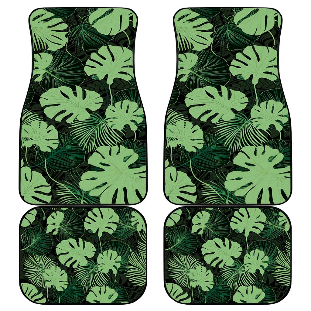 Green Hawaii Kukui Nut Lei Car Mats Hawaiian Pattern Monstera Tropical Vibes - Polynesian Pride