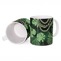 Green Hawaii Kukui Nut Lei Ceramic Mug Hawaiian Pattern Monstera Tropical Vibes - Polynesian Pride