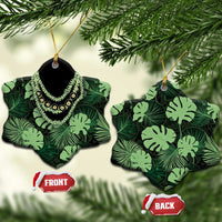 Green Hawaii Kukui Nut Lei Ceramic Ornament Hawaiian Pattern Monstera Tropical Vibes - Polynesian Pride